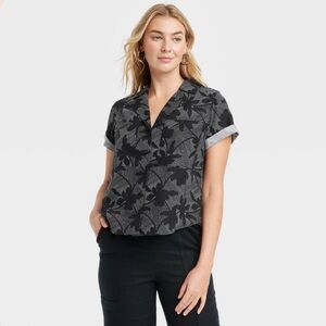 Universal Thread Roll Cuff Boxy Linen Top